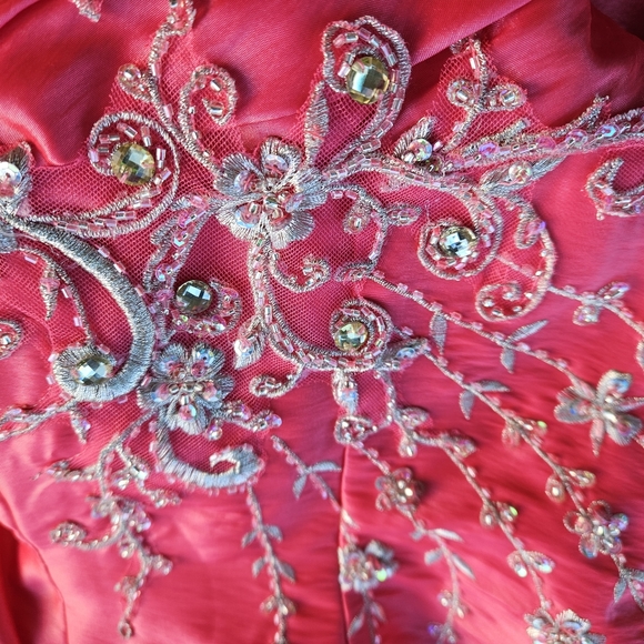 Watermelon Pink Embellished Strapless Gown - Picture 16 of 16